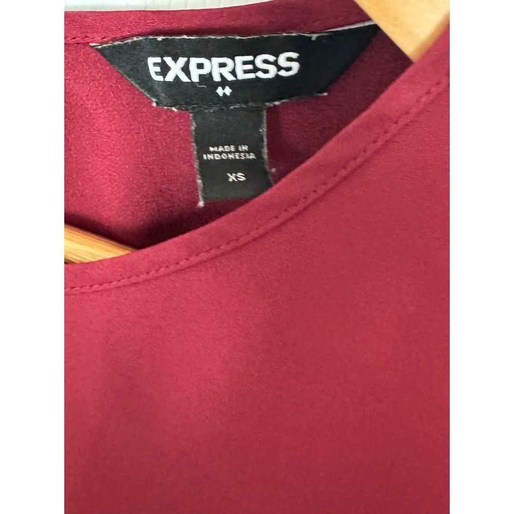 Express Womens XS Blouse Burgundy Wine Red Coquette Chic Quiet Luxury Chic - Picture 2 of 5